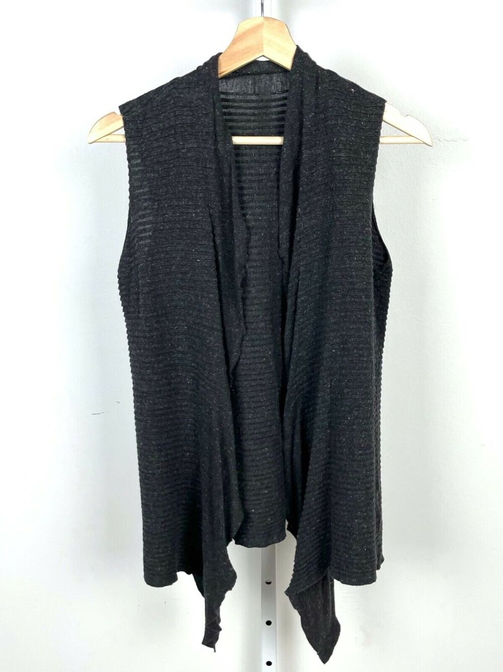 EILEEN FISHER Est XS S Sleeveless Open Cardigan Sweater Linen Cotton Ribbed Gray